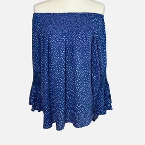 Studio West Blue A-Line Smocked Blouse
